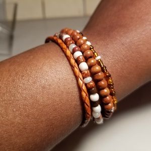 Burnt Wood Beaded Bracelet Set